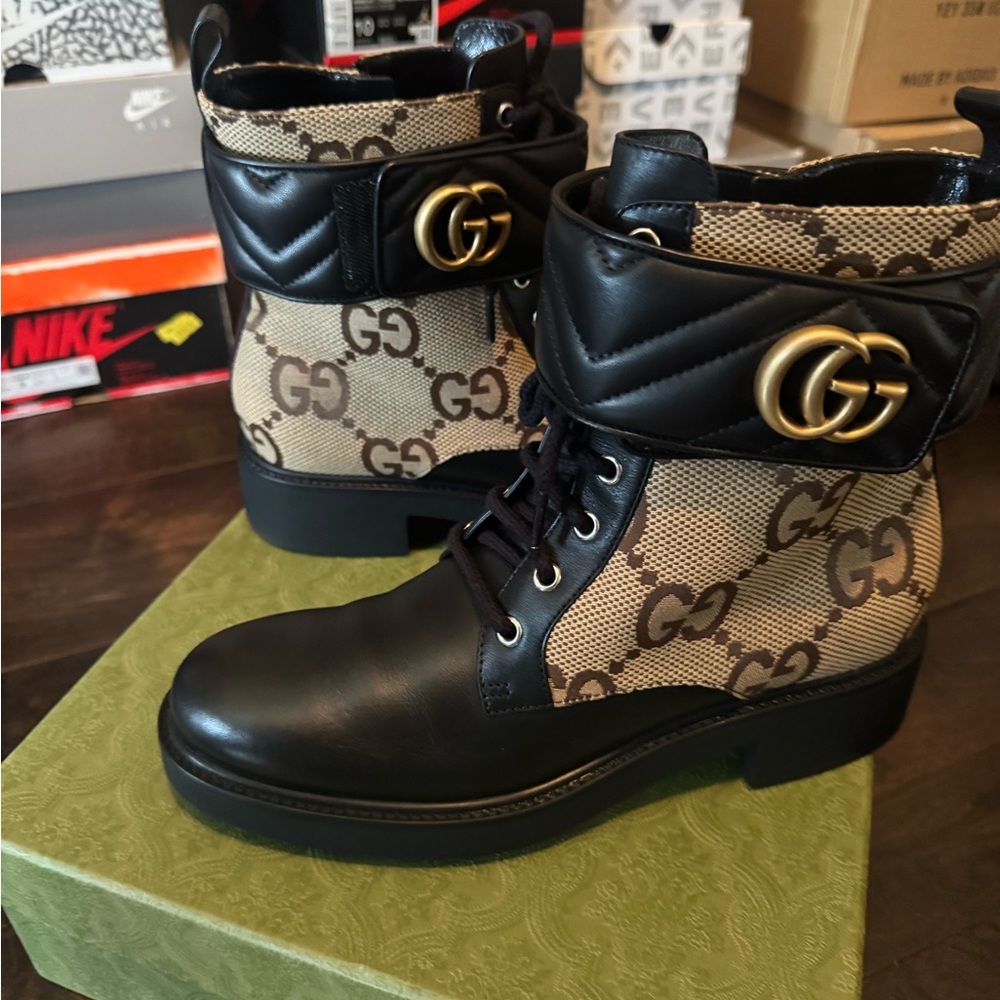 Gucci Black and Brown Lace Up Boots